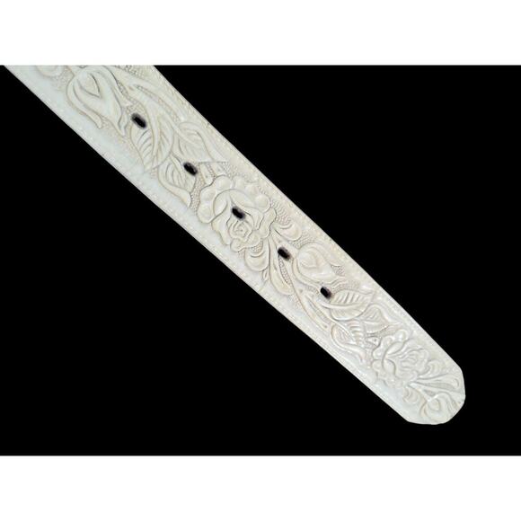 Brazos Joe made in USA tooled floral belt 46131 cream leather - Picture 6 of 13